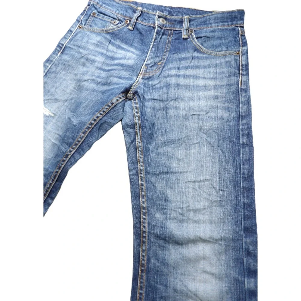 Levis 527 Men Slim Bootcut Jeans Blue Denim Pants W29xL30 Stretch Distressed Hem